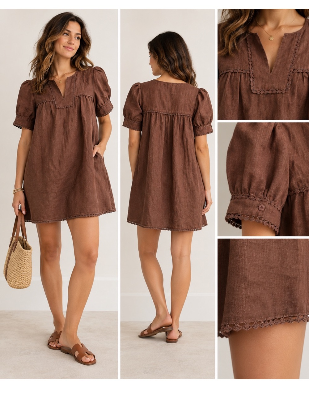 Tuckernuck Bridget Linen Mini Dress Chestnut Brown Size Small